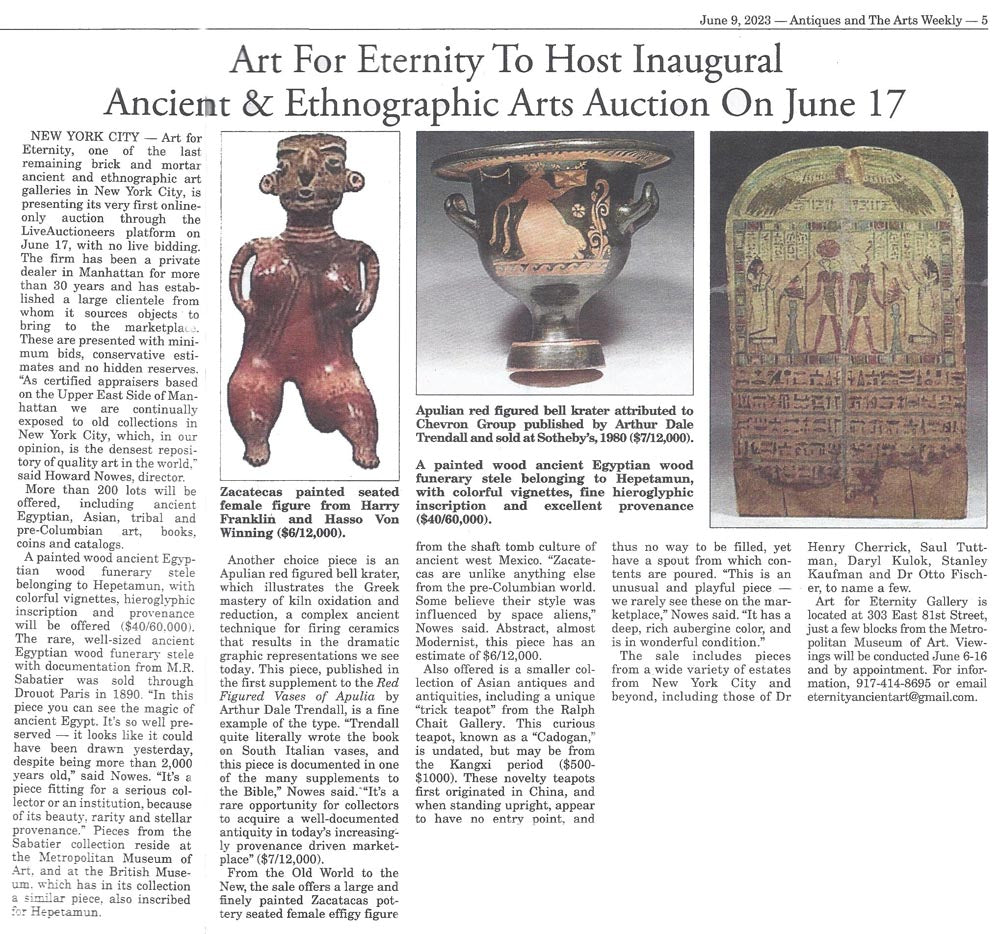 Our Inaugural Auction as covered by Antiques & The Arts Weekly