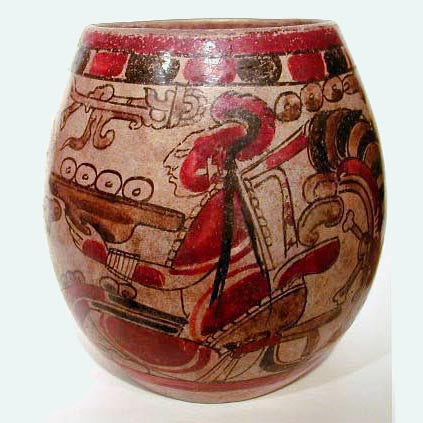 Maya Polychrome Vessel depicting a youthful Maize God