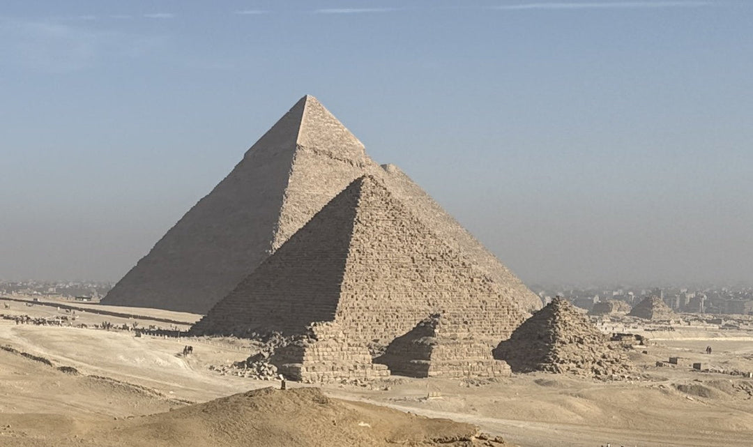 The pyramids of Giza from the desert