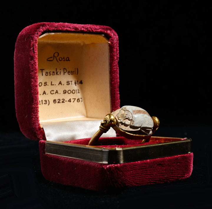 Egyptian 14K Gold Swivel Stone Scarab Ring