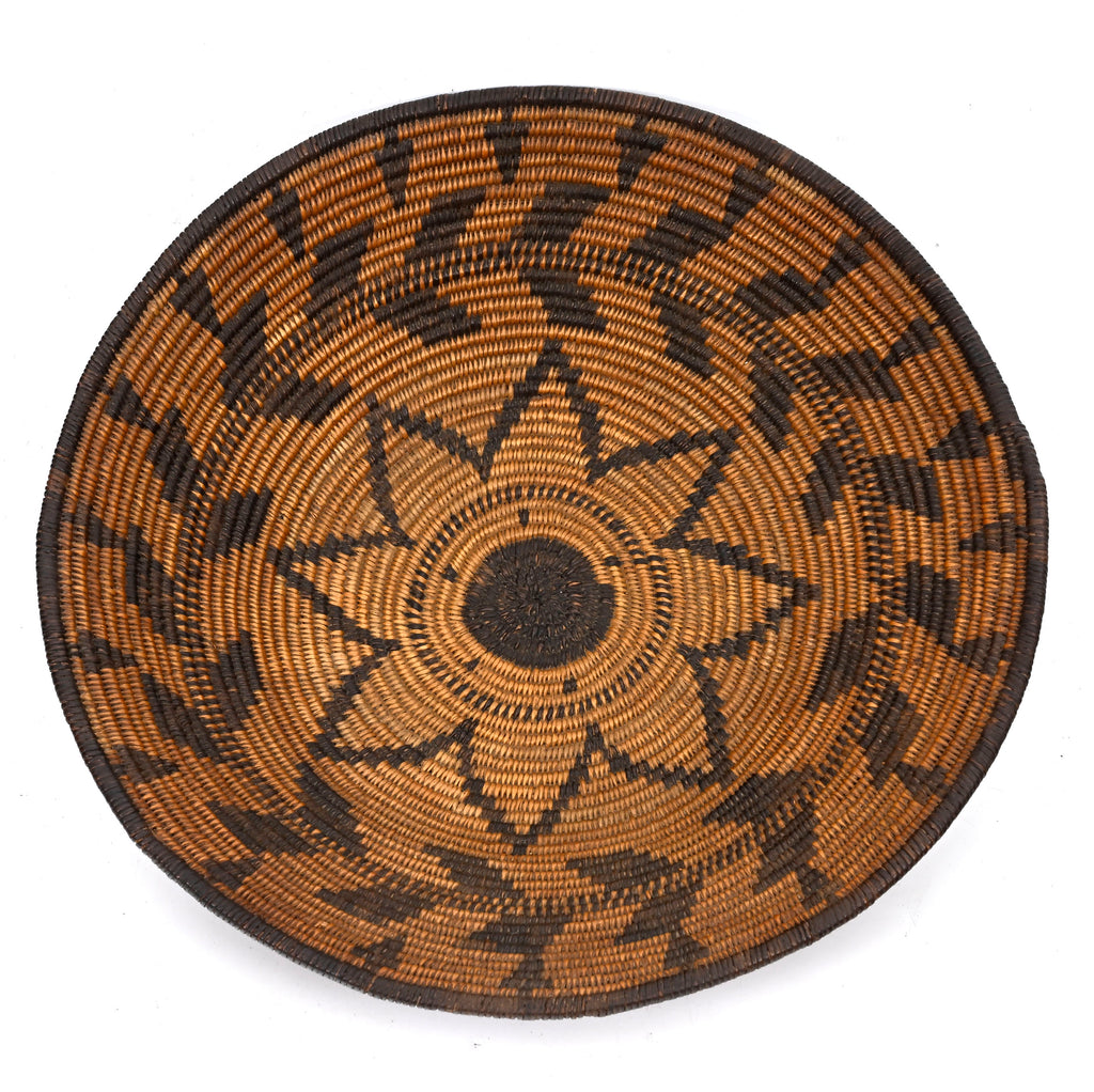 Western Apache Coiled Basketry Tray with Eight-Pointed Star Design