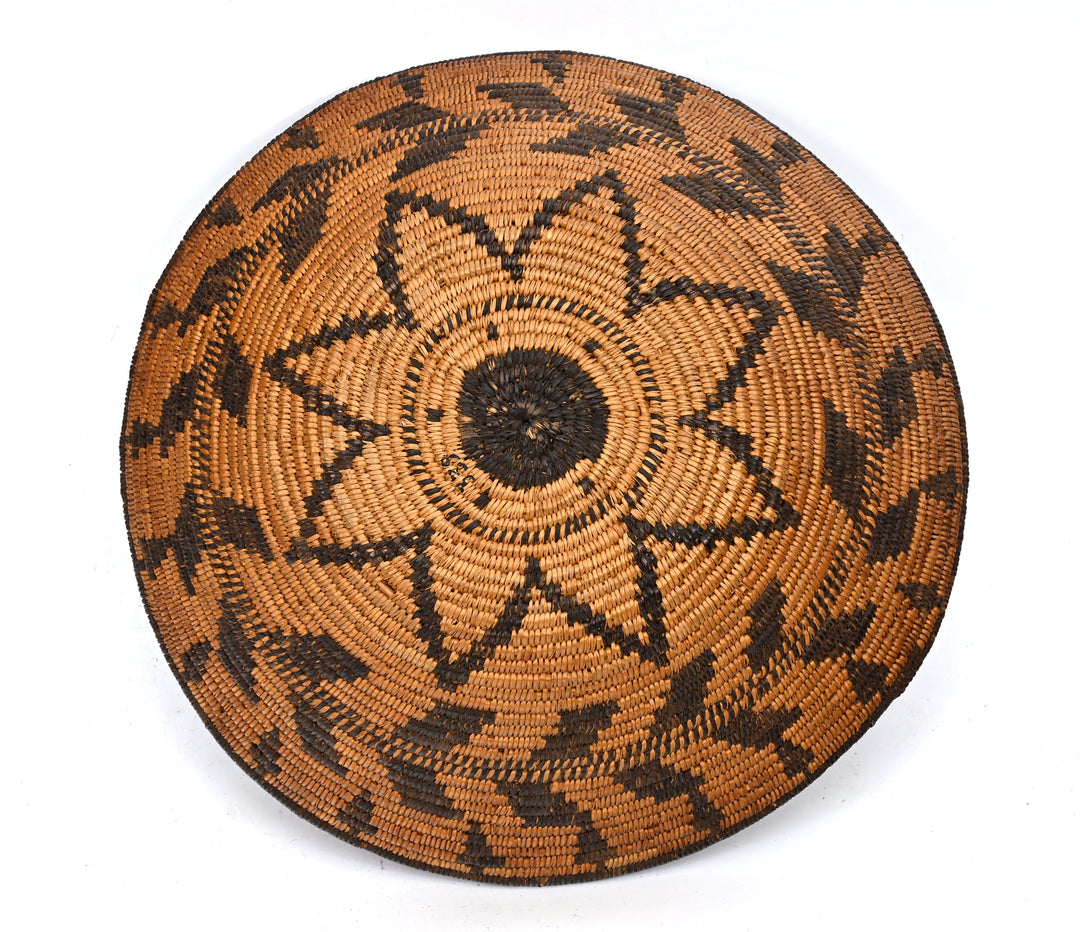 Western Apache Coiled Basketry Tray with Eight-Pointed Star Design