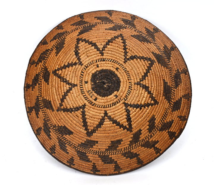 Western Apache Coiled Basketry Tray with Eight-Pointed Star Design