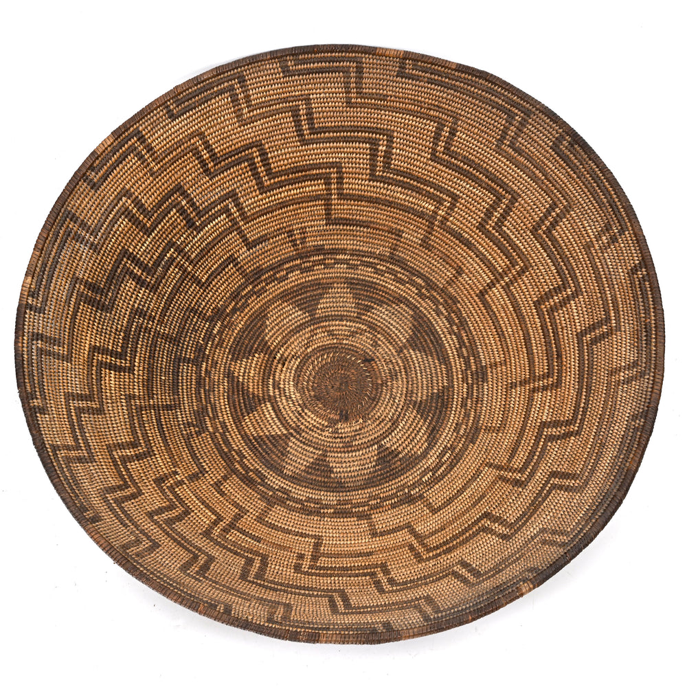 Western Apache Coiled Basketry Tray with Eight-Pointed Star Design