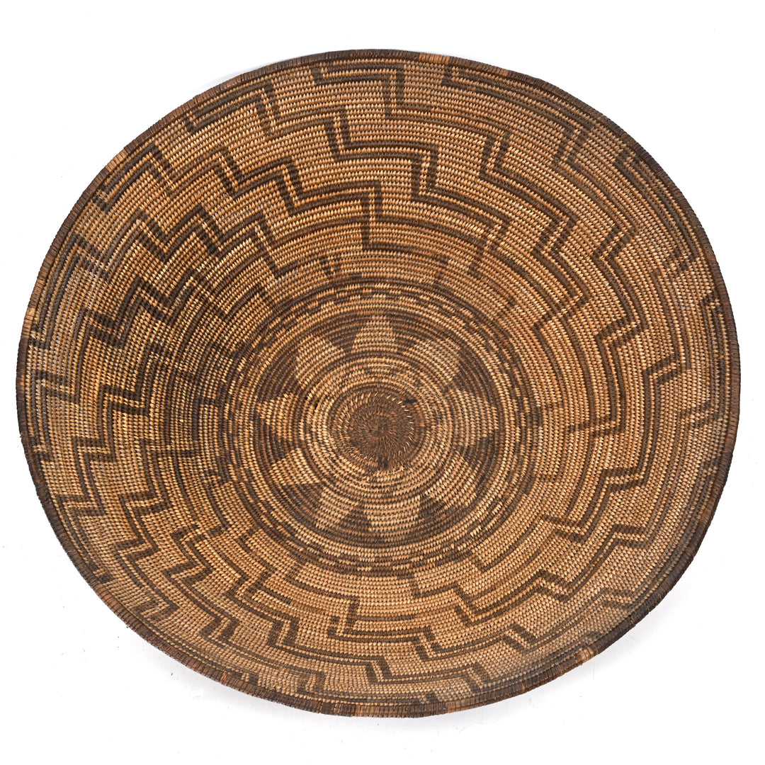 Western Apache Coiled Basketry Tray with Eight-Pointed Star Design