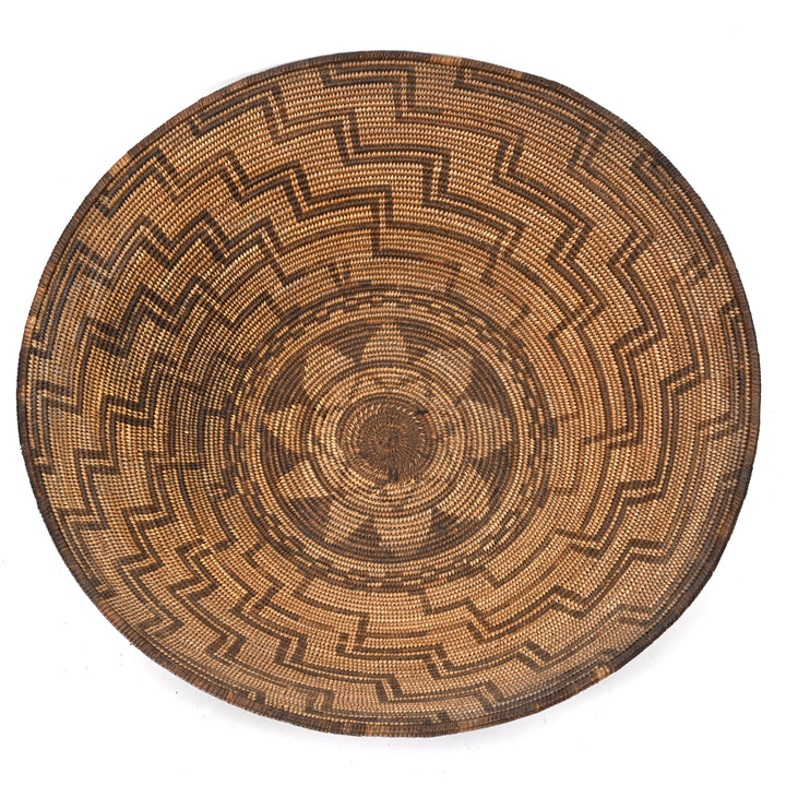 Western Apache Coiled Basketry Tray with Eight-Pointed Star Design