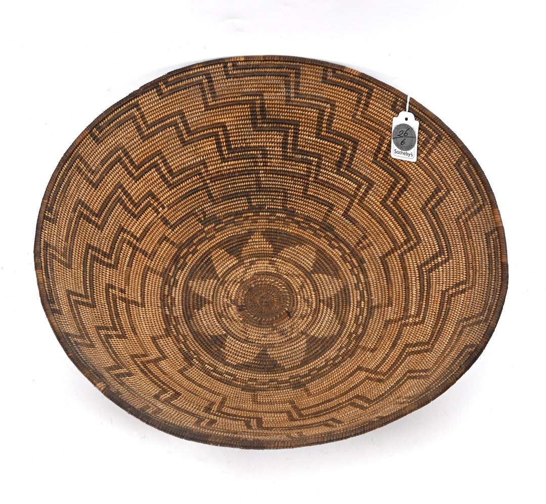 Western Apache Coiled Basketry Tray with Eight-Pointed Star Design