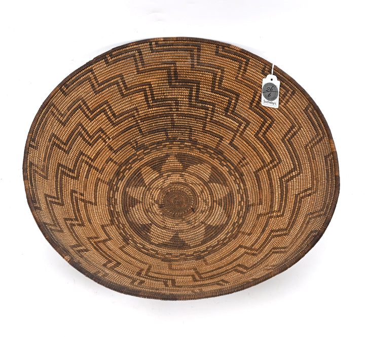 Western Apache Coiled Basketry Tray with Eight-Pointed Star Design