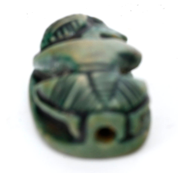 Egyptian Green-Glazed Steatite Scaraboid Surmounted by a Crouching Figure