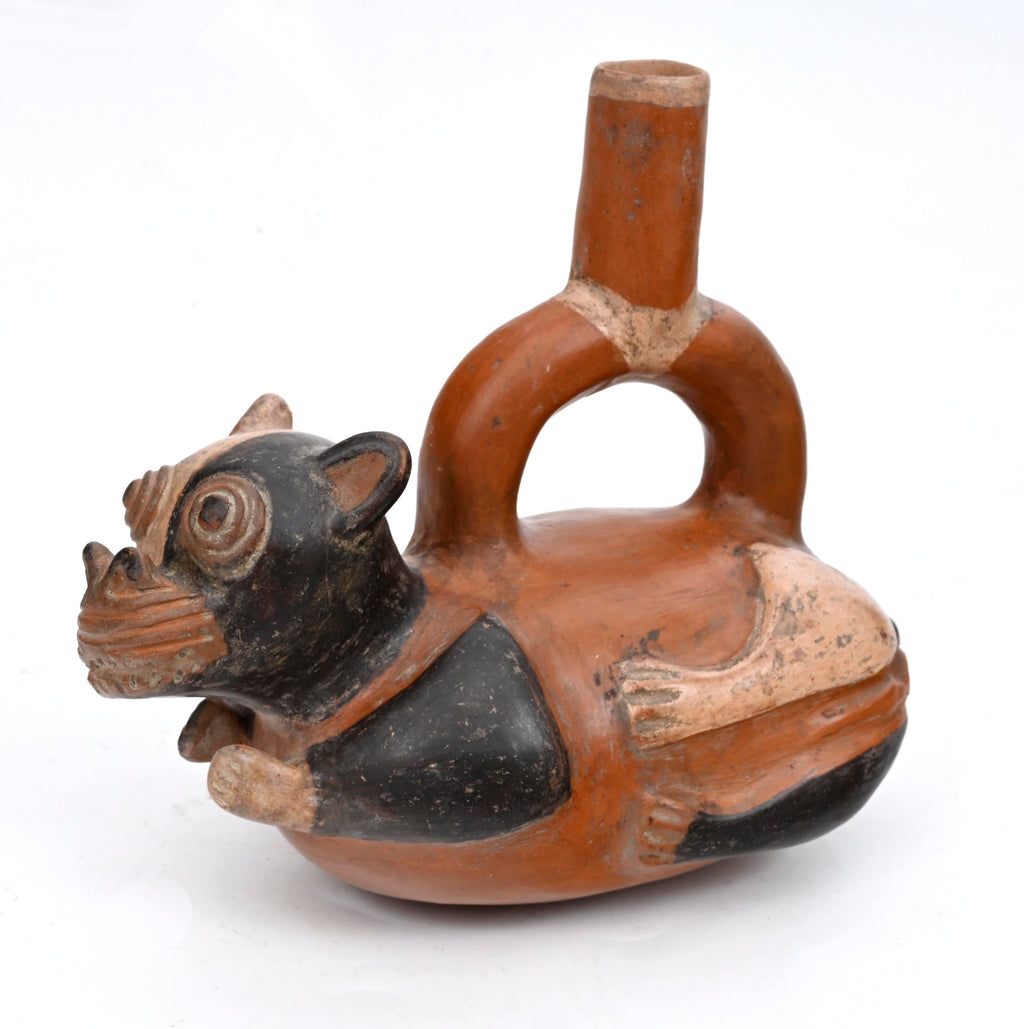 Chimú-Inca Polychrome Stirrup-Spout Vessel in the Form of a Recumbent Dog