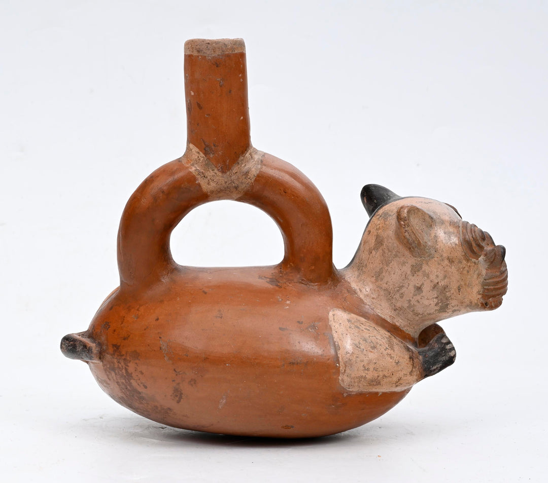 Chimú-Inca Polychrome Stirrup-Spout Vessel in the Form of a Recumbent Dog