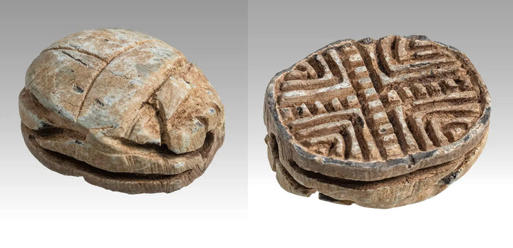 Egyptian Glazed Steatite Scarab with Geometric Motif
