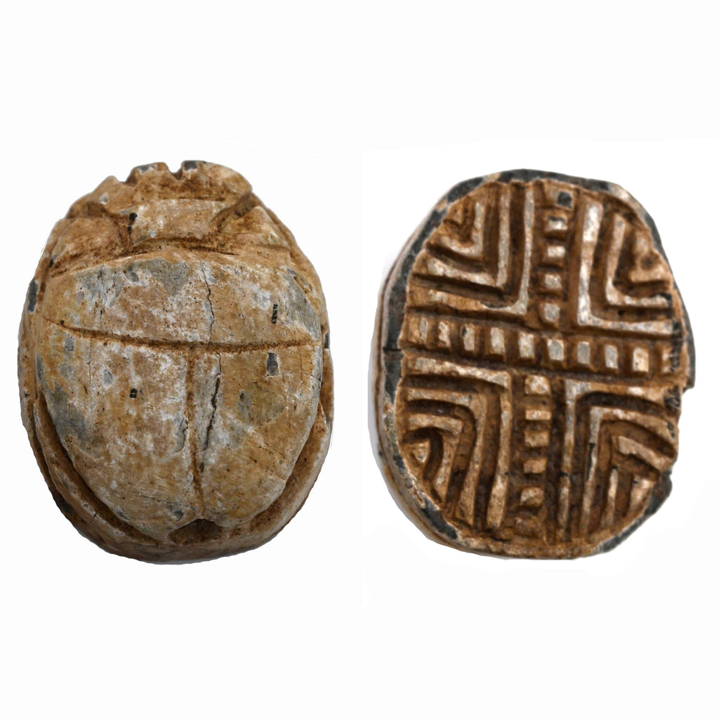Egyptian Glazed Steatite Scarab with Geometric Motif
