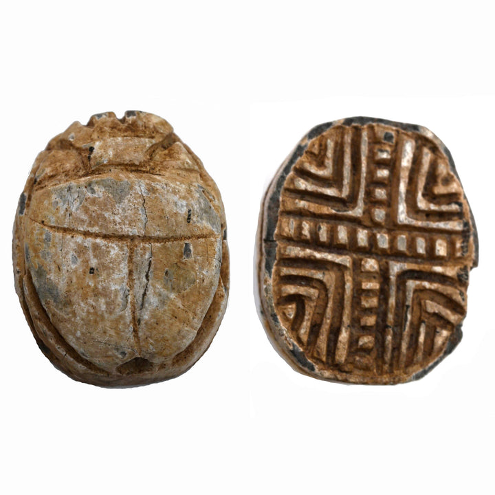 Egyptian Glazed Steatite Scarab with Geometric Motif
