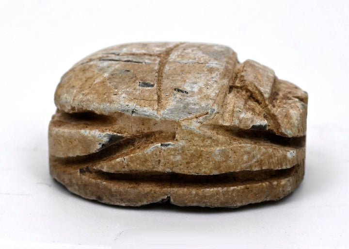 Egyptian Glazed Steatite Scarab with Geometric Motif
