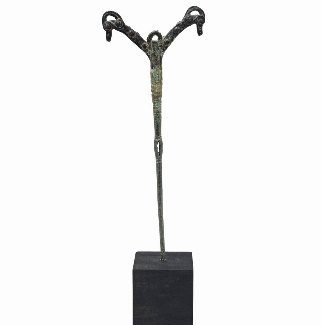 Luristan Bronze Pin with Twin Ram Heads