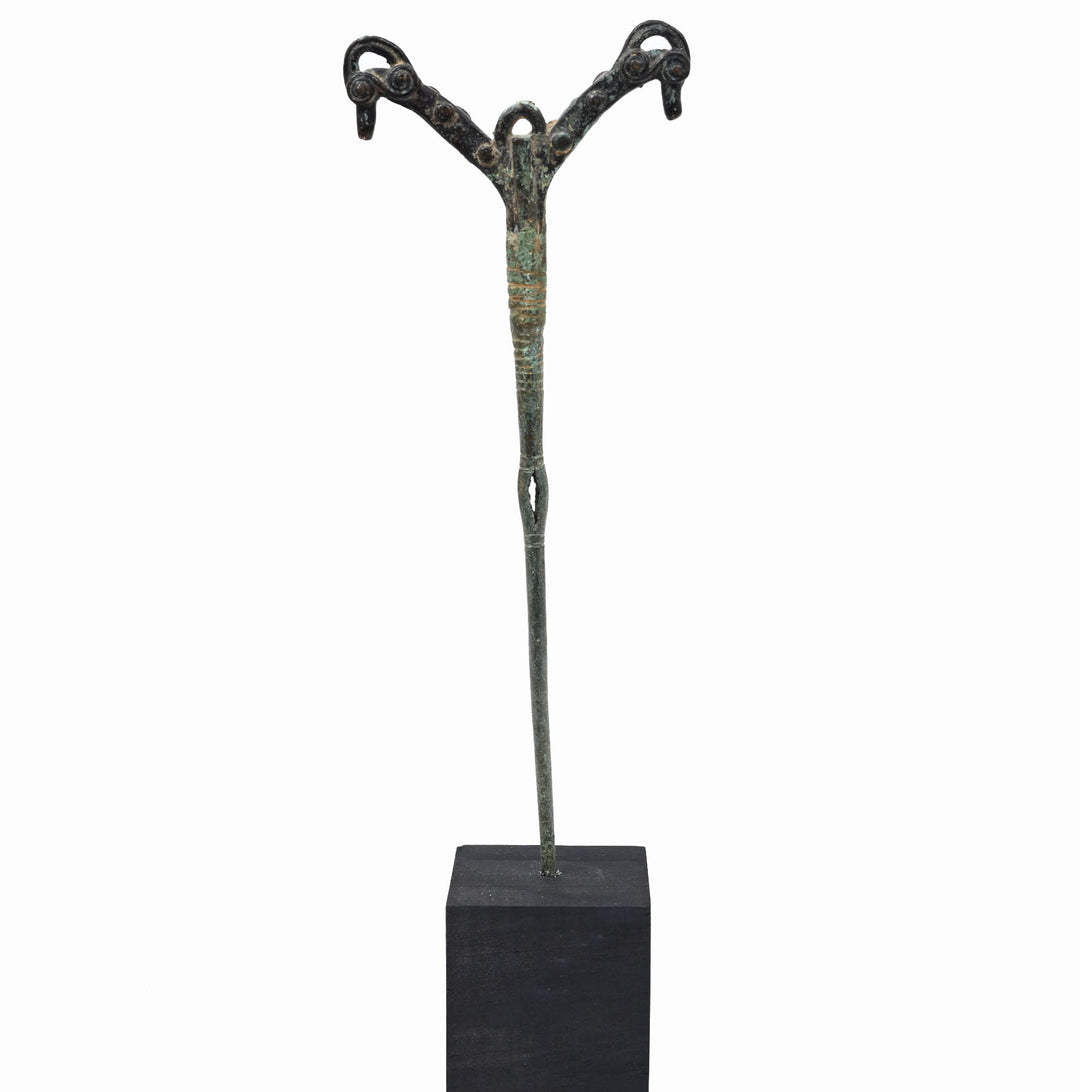 Luristan Bronze Pin with Twin Ram Heads