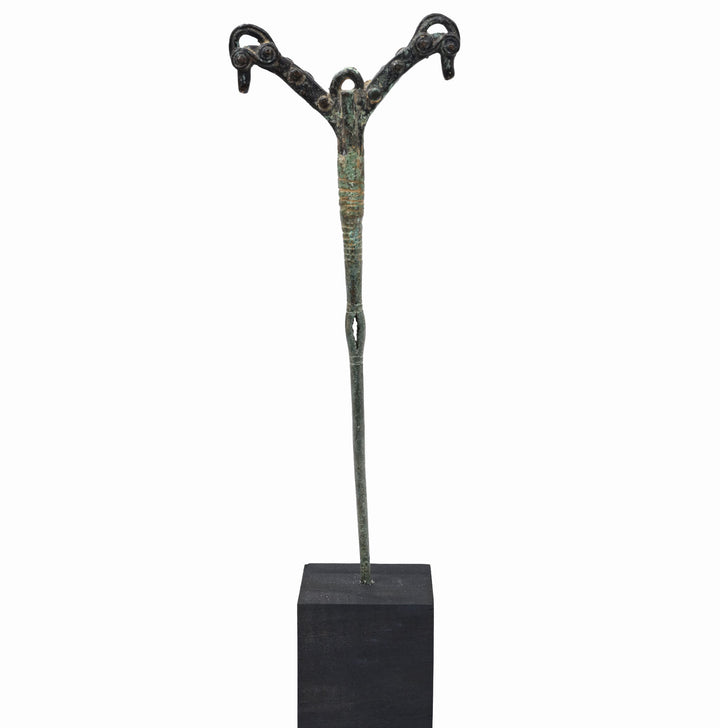 Luristan Bronze Pin with Twin Ram Heads