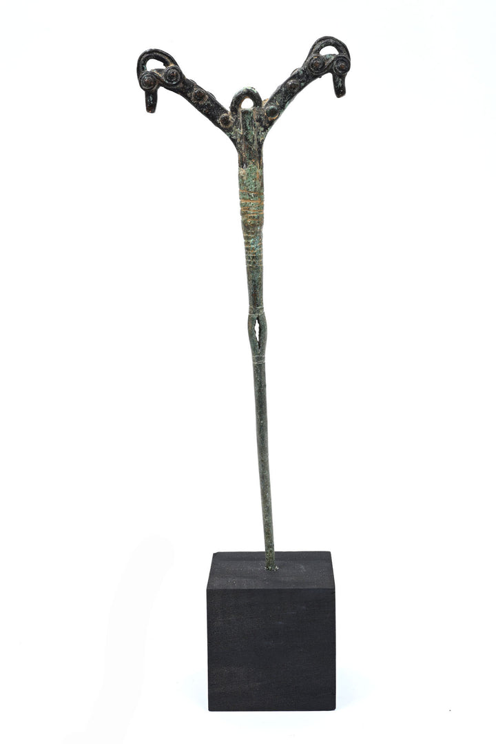 Luristan Bronze Pin with Twin Ram Heads