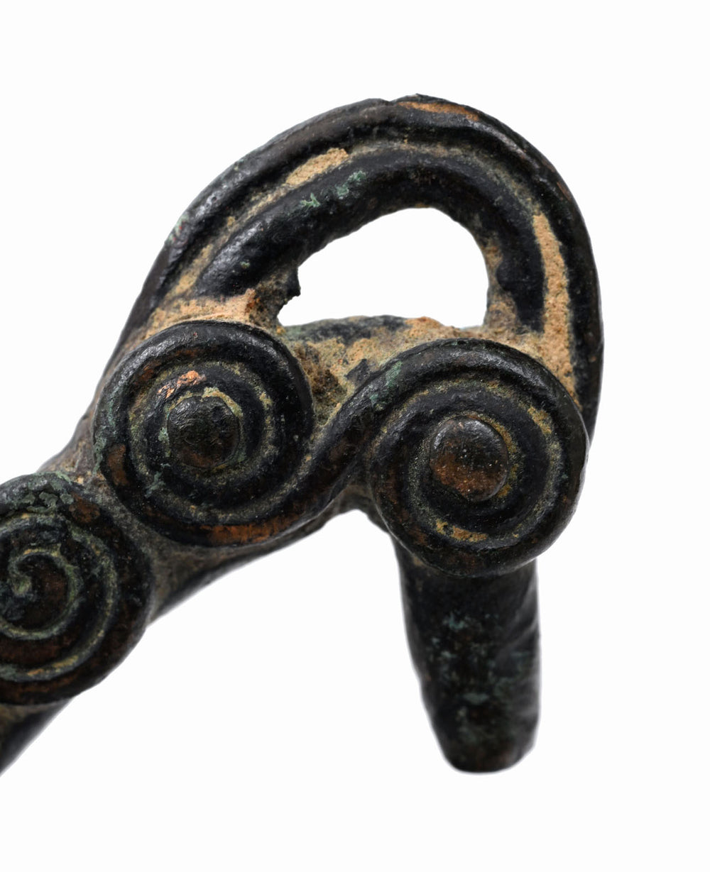 Luristan Bronze Pin with Twin Ram Heads