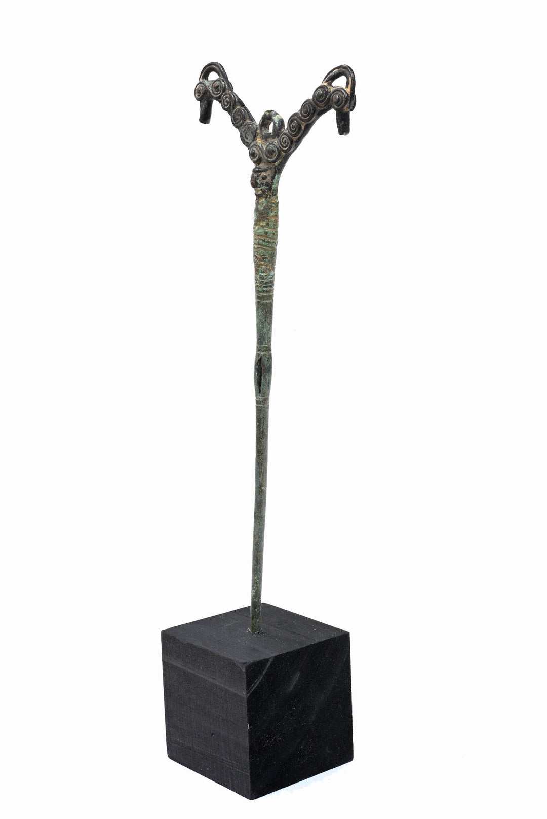 Luristan Bronze Pin with Twin Ram Heads
