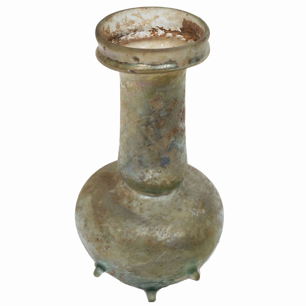 Roman Green Glass Unguentarium with Applied Nubs