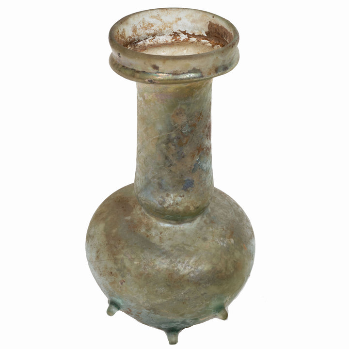 Roman Green Glass Unguentarium with Applied Nubs