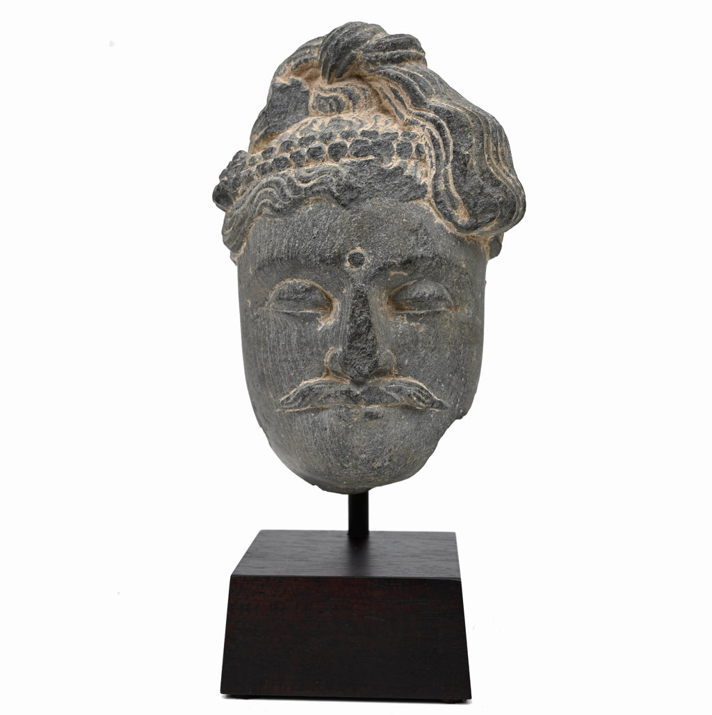 Gandharan Grey Schist Head of a Bodhisattva
