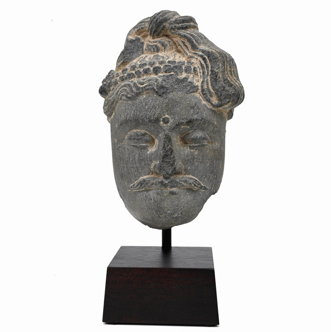 Gandharan Grey Schist Head of a Bodhisattva
