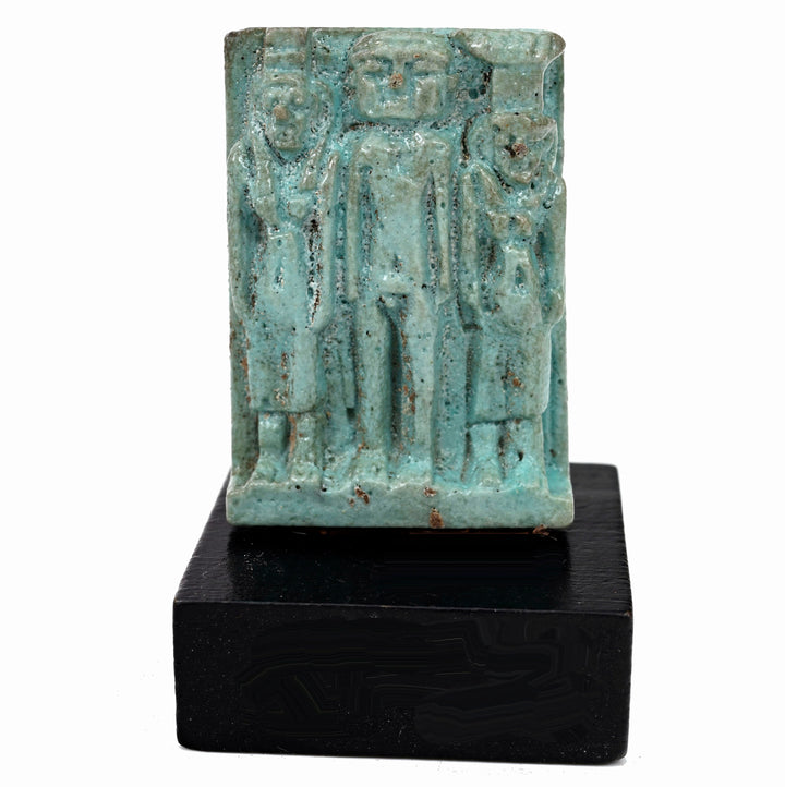 Egyptian Green Faience Triad Amulet of Isis, Horus the Child, and Nephthys