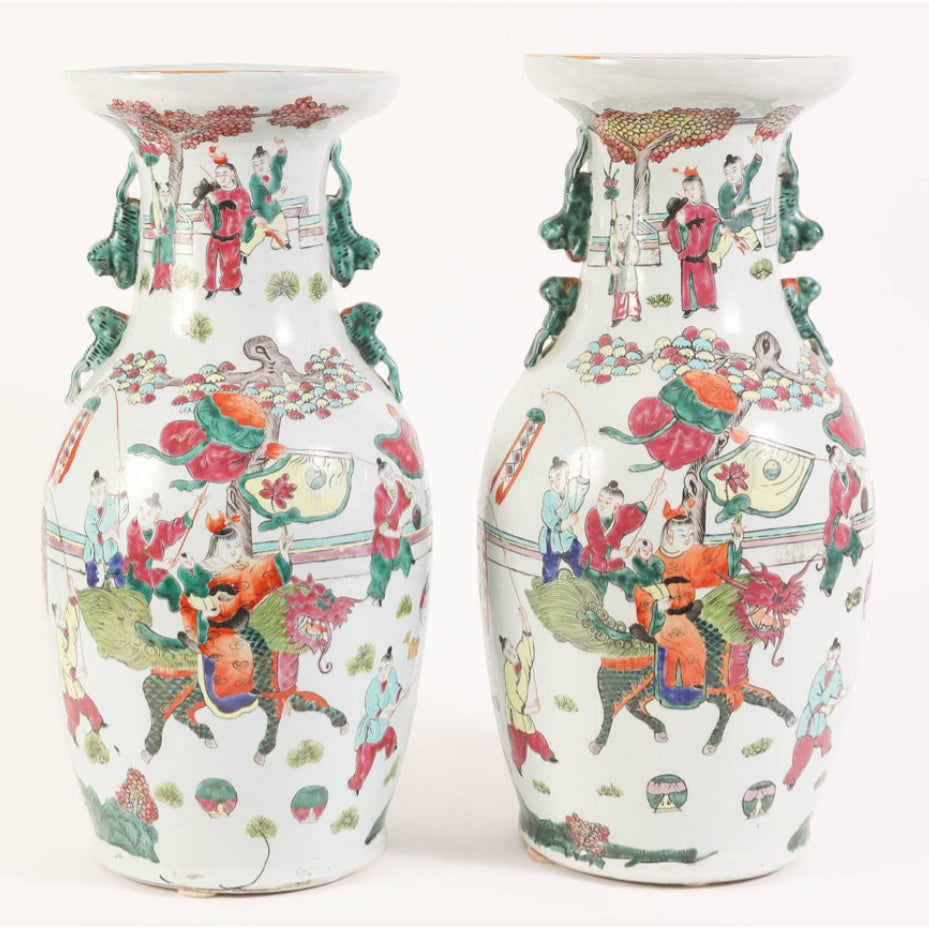  Pair of Chinese Famille Rose Porcelain Baluster Vases