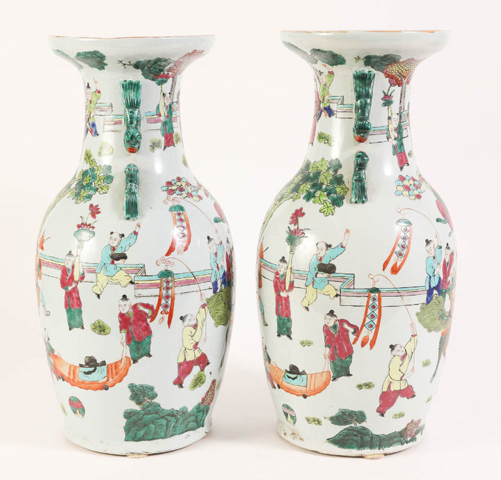  Pair of Chinese Famille Rose Porcelain Baluster Vases
