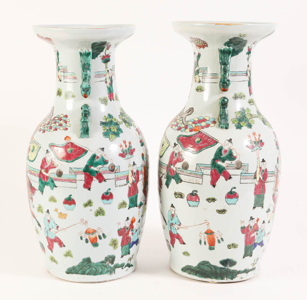  Pair of Chinese Famille Rose Porcelain Baluster Vases