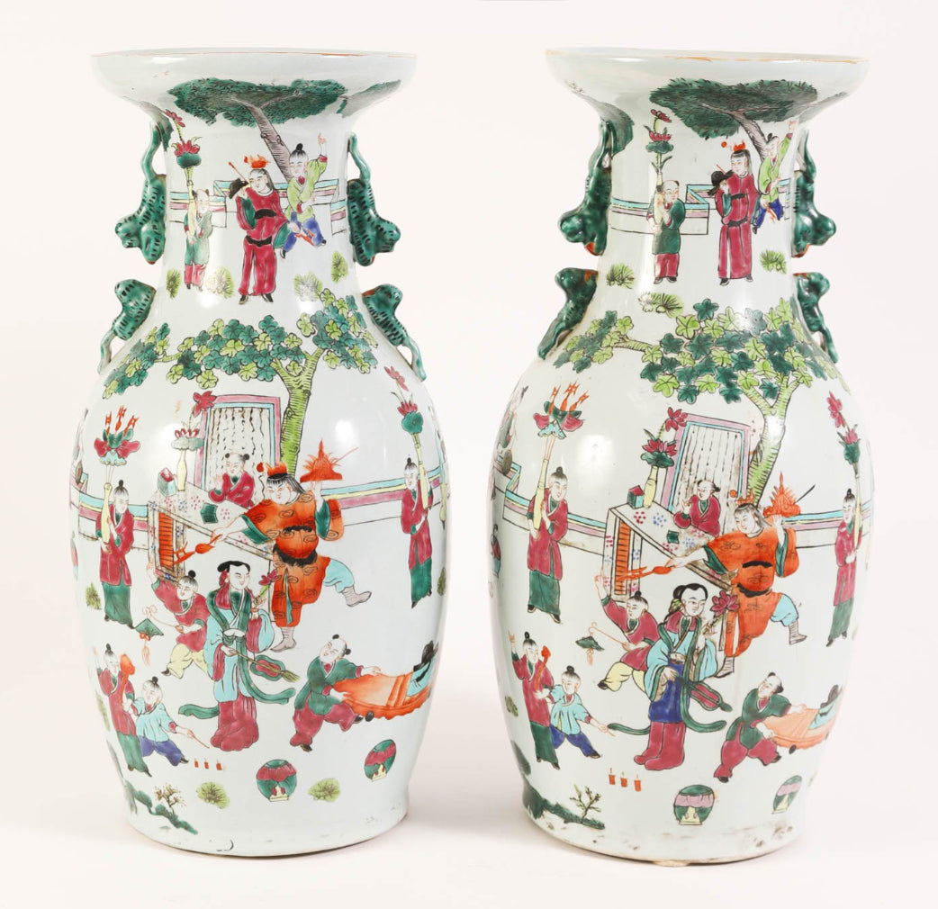  Pair of Chinese Famille Rose Porcelain Baluster Vases
