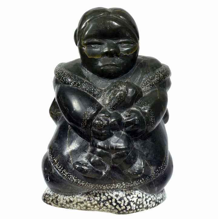 Inuit Soapstone Carved Figure of Mother with Child