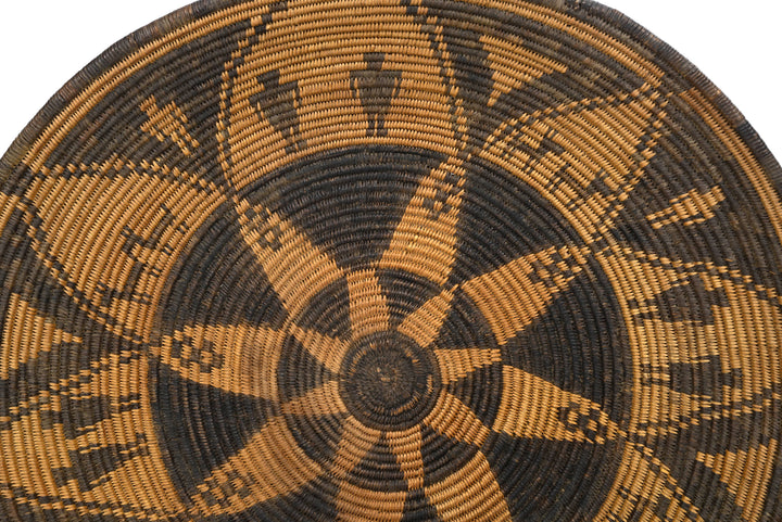 Western Apache Pictorial Coiled Tray with Eight-Point Star, Human Figures, and Dogs