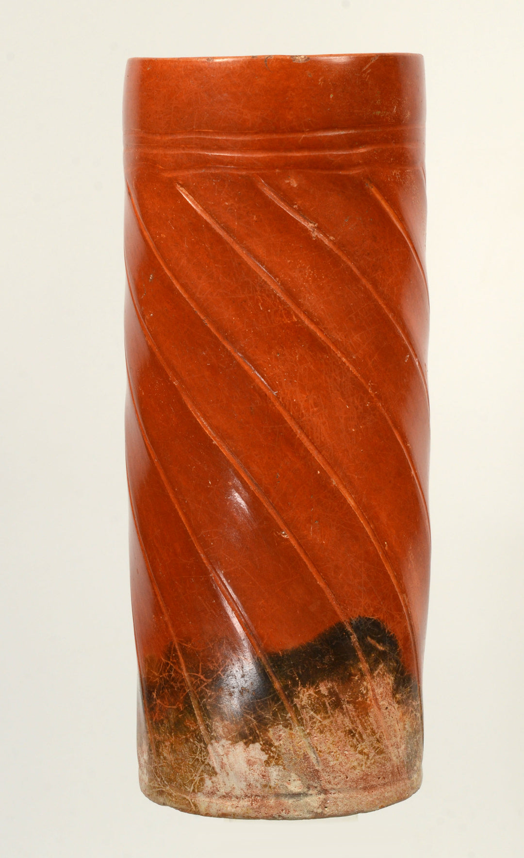 Mayan Orangeware Fluted Cylinder Vase