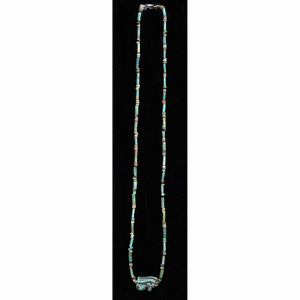 Egyptian Faience Bead Necklace with Eye of Horus Amulet