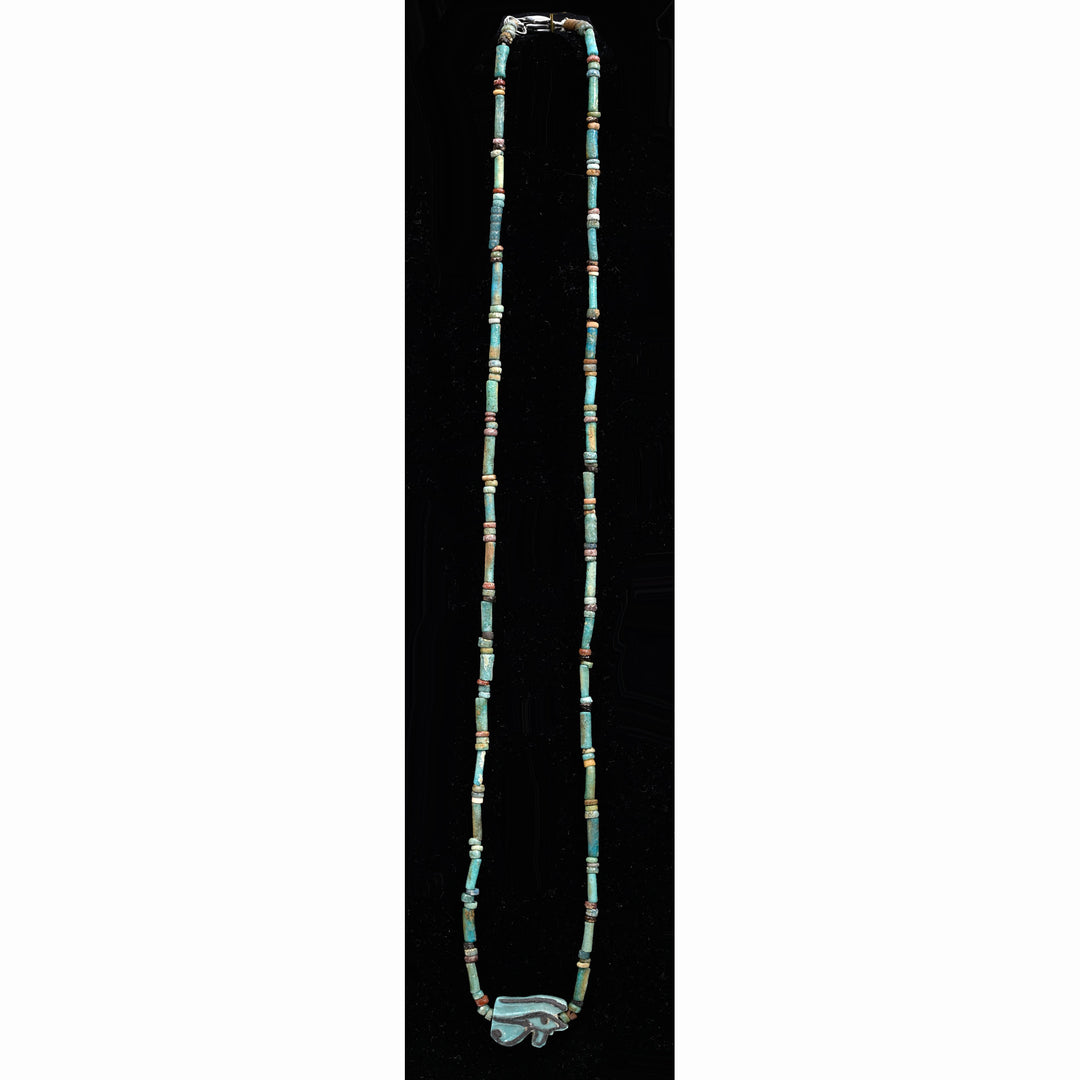 Egyptian Faience Bead Necklace with Eye of Horus Amulet