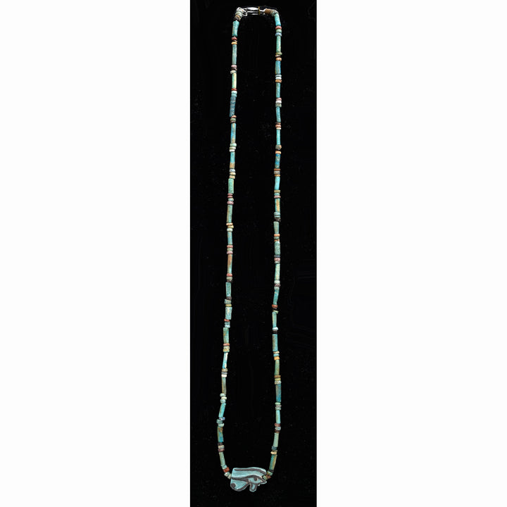 Egyptian Faience Bead Necklace with Eye of Horus Amulet