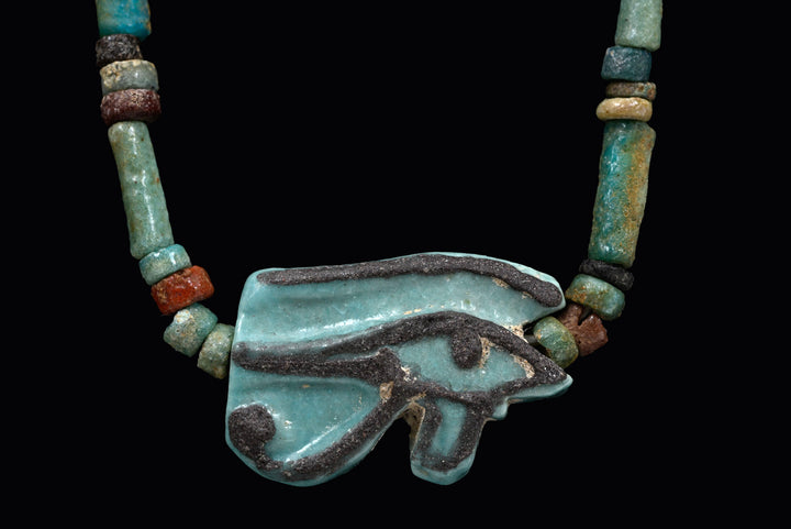 Egyptian Faience Bead Necklace with Eye of Horus Amulet