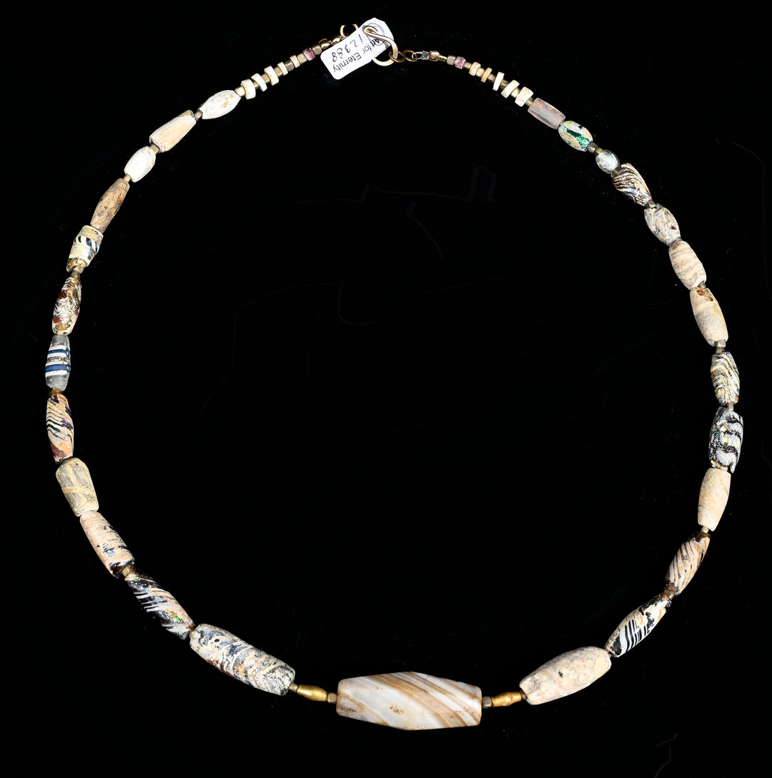 Ancient Glass, Gold & Western Asiatic Stone Bead Necklace