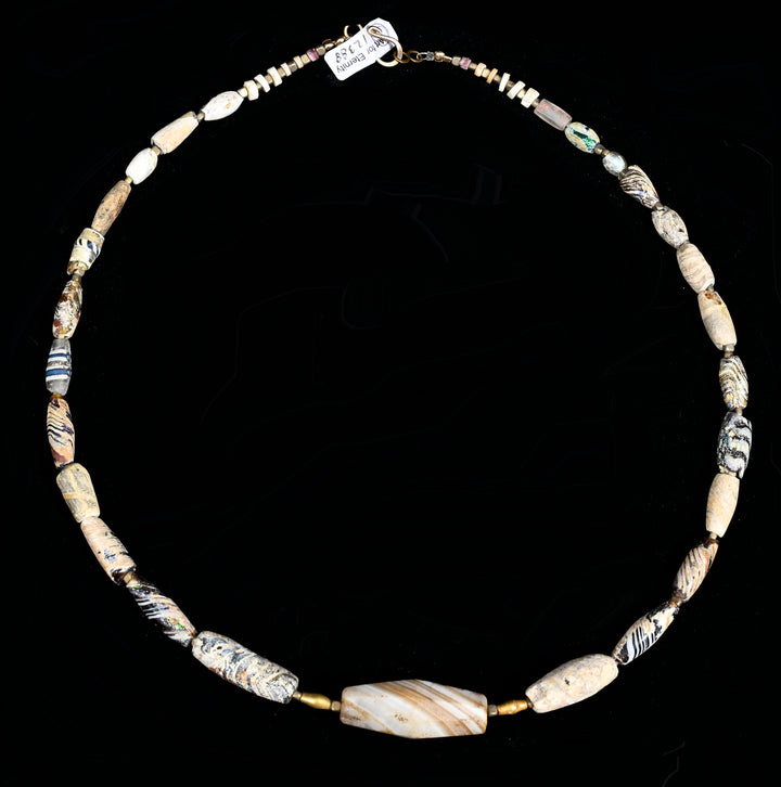 Ancient Glass, Gold & Western Asiatic Stone Bead Necklace