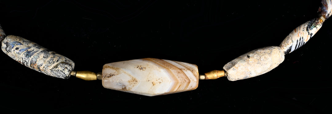 Ancient Glass, Gold & Western Asiatic Stone Bead Necklace