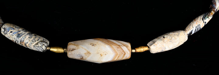 Ancient Glass, Gold & Western Asiatic Stone Bead Necklace