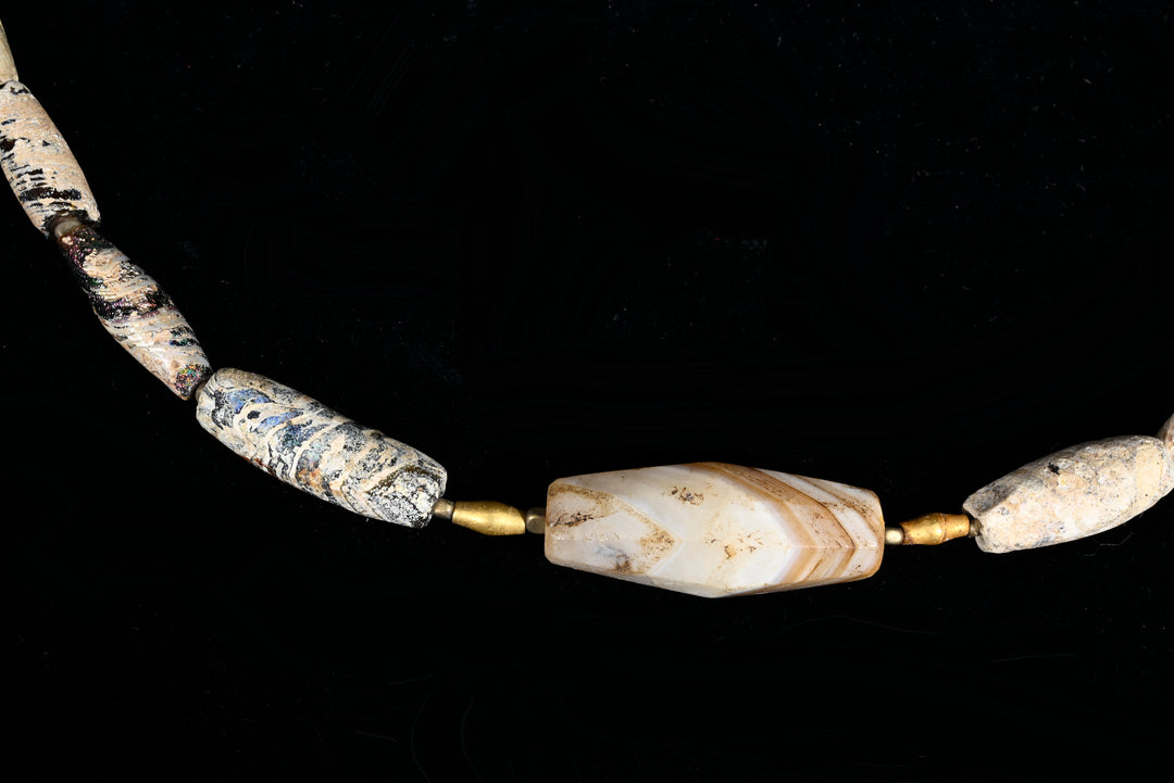 Ancient Glass, Gold & Western Asiatic Stone Bead Necklace