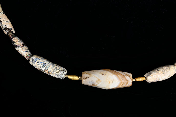 Ancient Glass, Gold & Western Asiatic Stone Bead Necklace