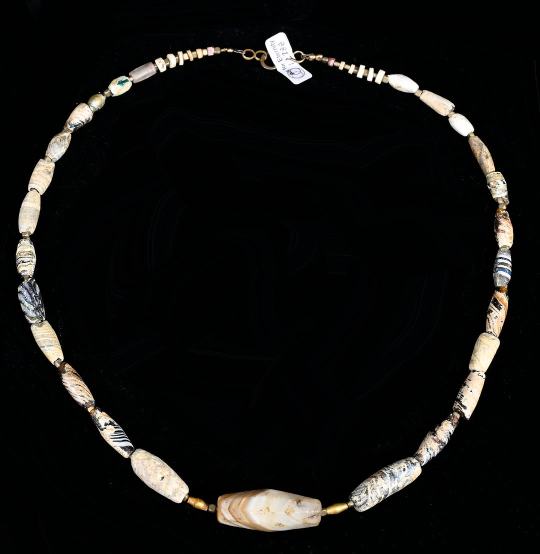 Ancient Glass, Gold & Western Asiatic Stone Bead Necklace