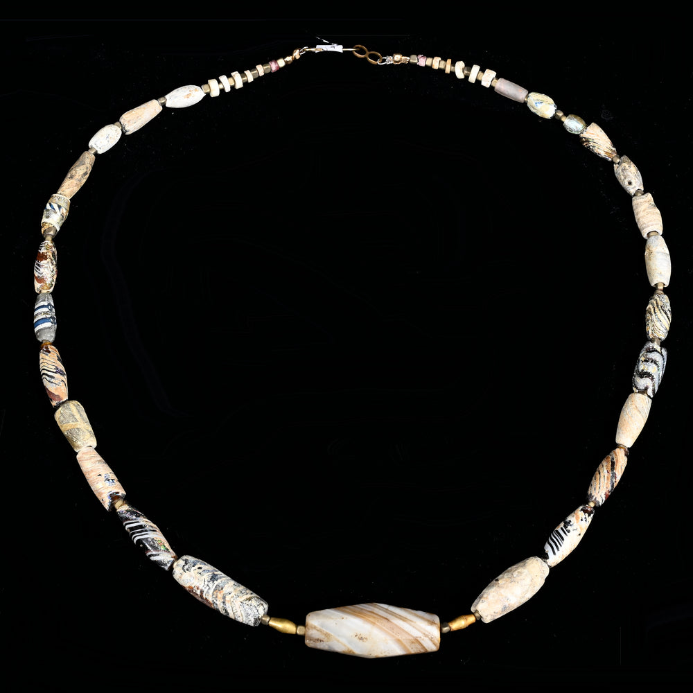 Ancient Glass, Gold & Western Asiatic Stone Bead Necklace