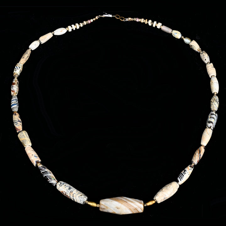 Ancient Glass, Gold & Western Asiatic Stone Bead Necklace